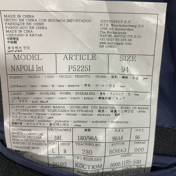 SuitSupply Pure Wool Super 110s Blazer Size 38L - Picture 14 of 14